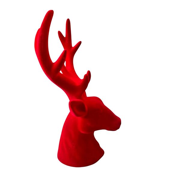 Zodax Red Flocked Stag Deer Head 16in Christmas Holiday Decor New - Picture 4 of 10